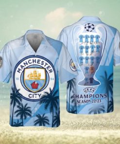 Manchester City Uefa Champion League Tropical Pattern Print Hawaiian Shirt