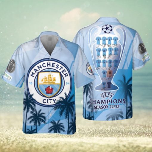 Manchester City Uefa Champion League Tropical Pattern Print Hawaiian Shirt