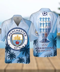 Manchester City Uefa Champion League Tropical Pattern Print Hawaiian Shirt