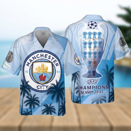 Manchester City Uefa Champion League Tropical Pattern Print Hawaiian Shirt