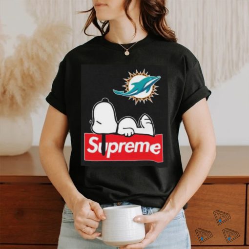 Miami Dolphins Snoopy Taking A Rest On Top Of Supreme Shirt