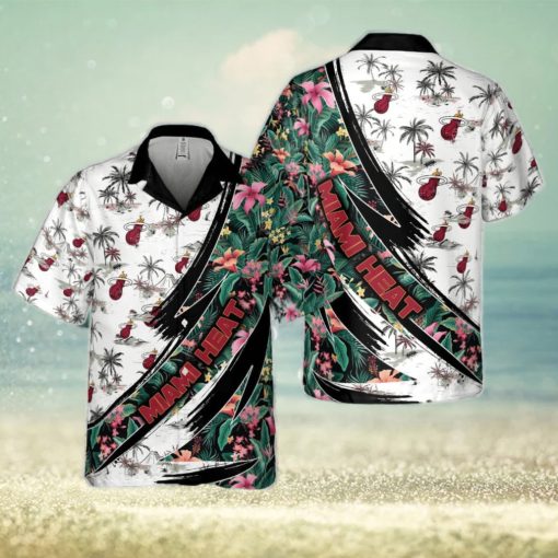 Miami Heat Hibiscus Flower And Tree Pattern Print Hawaiian Shirt