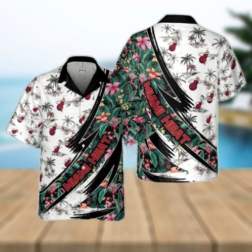 Miami Heat Hibiscus Flower And Tree Pattern Print Hawaiian Shirt