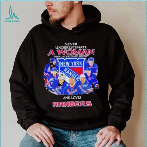 Never underestimate a woman who understands hockey and love New York Rangers 2023 signatures shirt