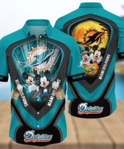 Nfl Miami Dolphins 3D Hawaiian Shirt Mickey And Minnie Big Moon Men And Women For Fans