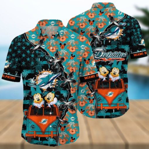 Nfl Miami Dolphins 3D Hawaiian Shirt Mickey And Minnie Style Hot Men And Women For Fans