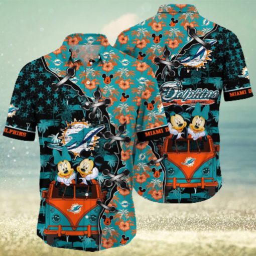 Nfl Miami Dolphins 3D Hawaiian Shirt Mickey And Minnie Style Hot Men And Women For Fans