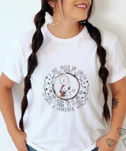 Official Snoopy and Charlie Brown I see trees of green red roses too shirt