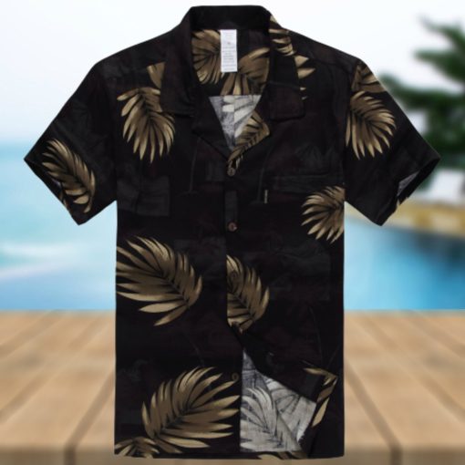 Palm Wave Black High Quality Hawaiian Shirt