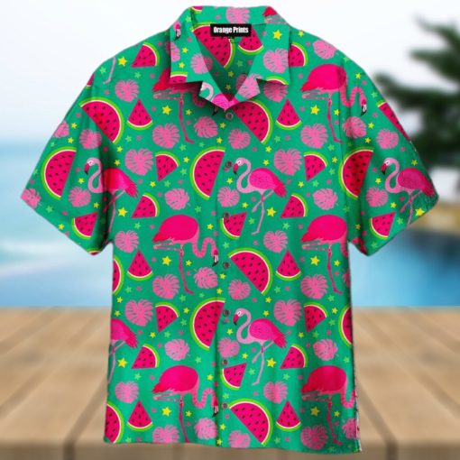 Pink Flamingos And Watermelon Aloha 3D Hawaiian Shirt Gift For Men And Women