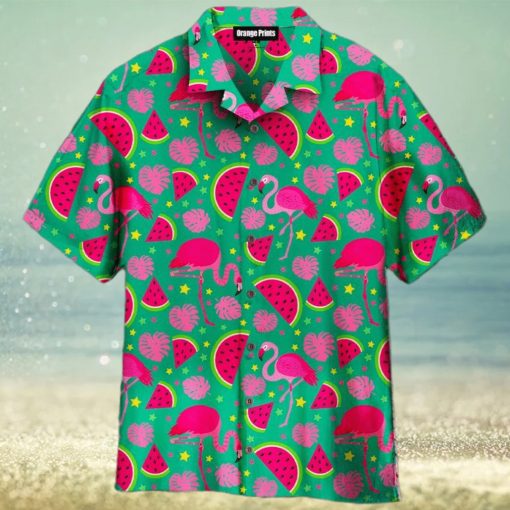 Pink Flamingos And Watermelon Aloha 3D Hawaiian Shirt Gift For Men And Women