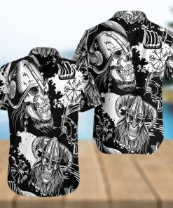 Seamless Pattern Skull In Viking Helmets Hawaiian Shirt