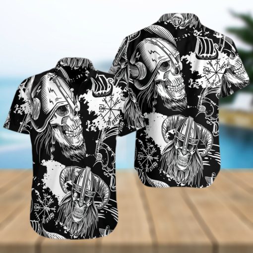 Seamless Pattern Skull In Viking Helmets Hawaiian Shirt