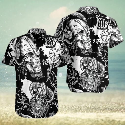 Seamless Pattern Skull In Viking Helmets Hawaiian Shirt