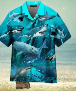 Shark Blue On The Beach Aloha 3D Hawaiian Shirt For Men And Women