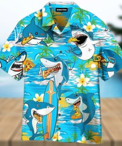 Shark Eating Pizza Blue Aloha 3D Hawaiian Shirt Gift For Men And Women