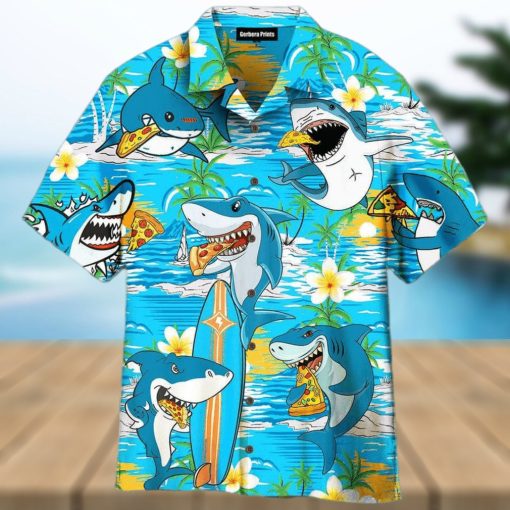 Shark Eating Pizza Blue Aloha 3D Hawaiian Shirt Gift For Men And Women