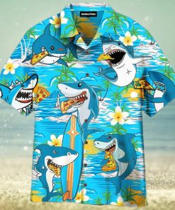 Shark Eating Pizza Blue Aloha 3D Hawaiian Shirt Gift For Men And Women