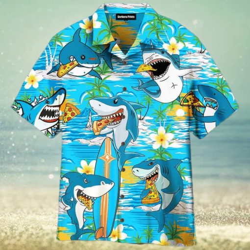Shark Eating Pizza Blue Aloha 3D Hawaiian Shirt Gift For Men And Women