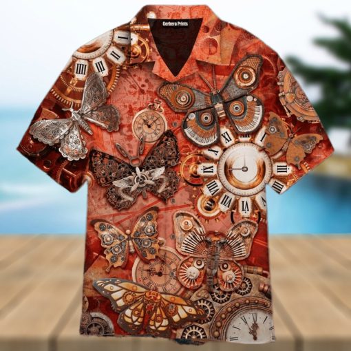 Steampunk Butterfly History Clock Aloha 3D Hawaiian Shirt Gift For Men And Women