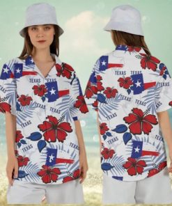 Texas Map And Flag Tropical Floral Hawaian Shirt For Women
