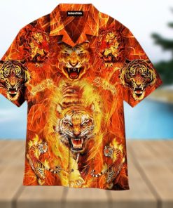 Tiger Playing With Fire Flame Pattern Aloha 3D Hawaiian Shirt Gift For Men And Women