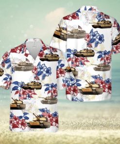 US Army M1A1 Abrams Tank July 4th Flower Pattern Hawaiian Shirt