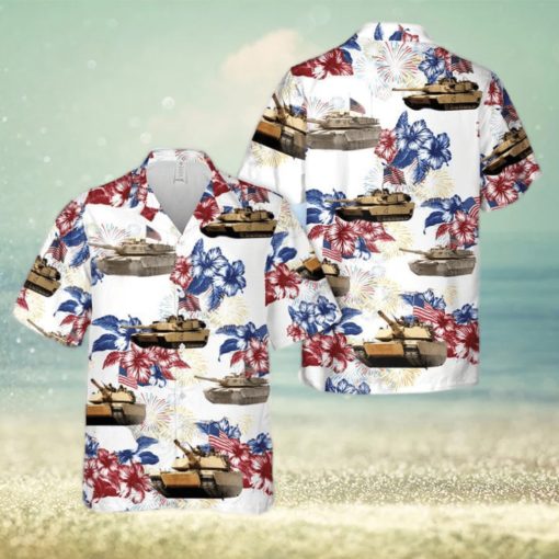 US Army M1A1 Abrams Tank July 4th Flower Pattern Hawaiian Shirt