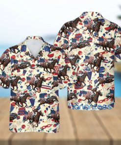 US Thoroughbred Horse Racing Gift For 4th Of July Aloha Hawaiian Shirt