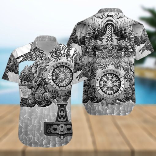 Valknut Vegvisir With Mjolnir Hawaiian Shirt