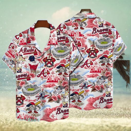 Atlanta Braves Baseball Pattern On White Background Print Hawaiian Shirt