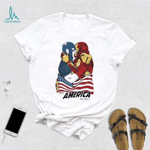 Captain America and Iron Man kissing make American gay again shirt