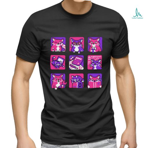 Cats in Stem cats with Jobs pixel art shirt