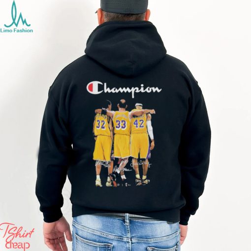 Champion Magic Johnson Kareem Abdul Jabbar and James Worthy LA Lakers signatures shirt