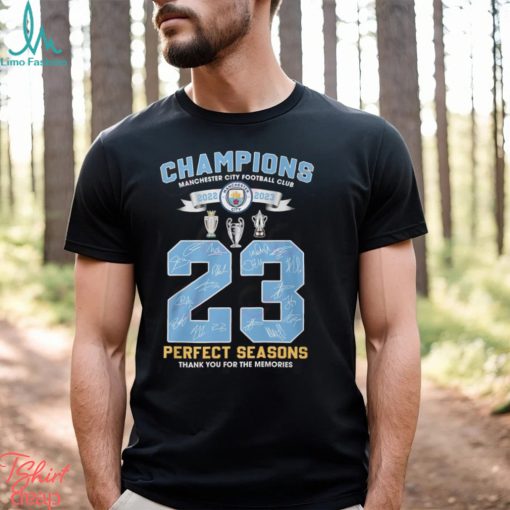 Champions Manchester City Football Club 2023 Perfect Seasons Thank You For The Memories T Shirt