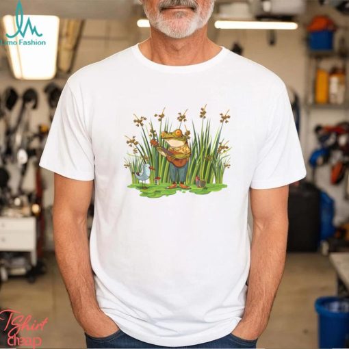 Cottagecore Frog Playing Guitar in Countrycore Aesthetic T Shirt