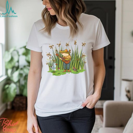 Cottagecore Frog Playing Guitar in Countrycore Aesthetic T Shirt