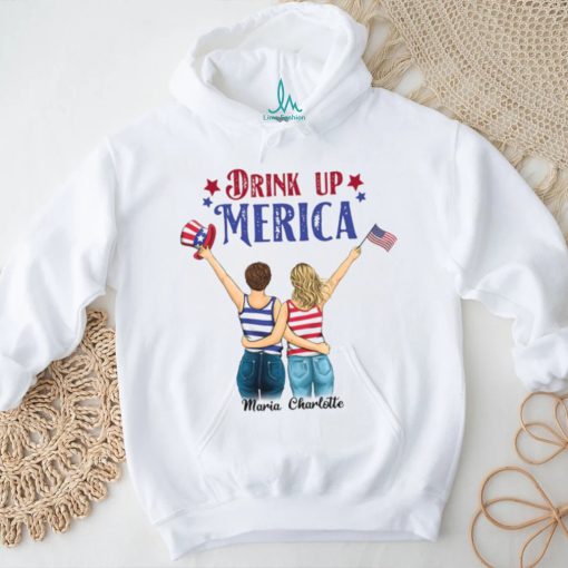 Drink Up Merica Personalized July 4th Gift, Custom T Shirt, Personalized Tee for Independence Day