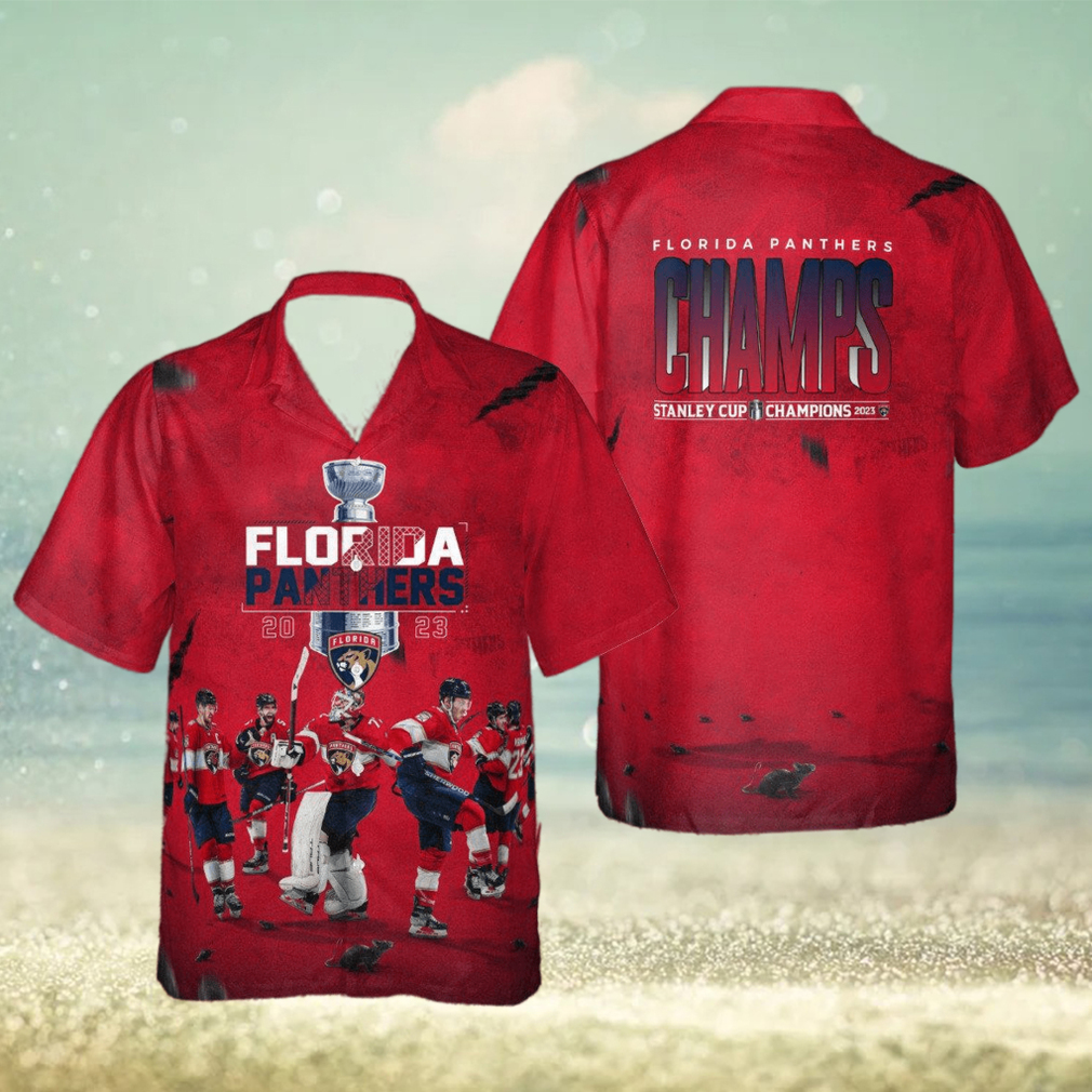 Florida Panthers National Hockey League Champions 2023 On Red Background 3D Hawaiian Shirt Florida Panthers National Hockey League Champions 2023 On Red Background 3D Hawaiian Shirt