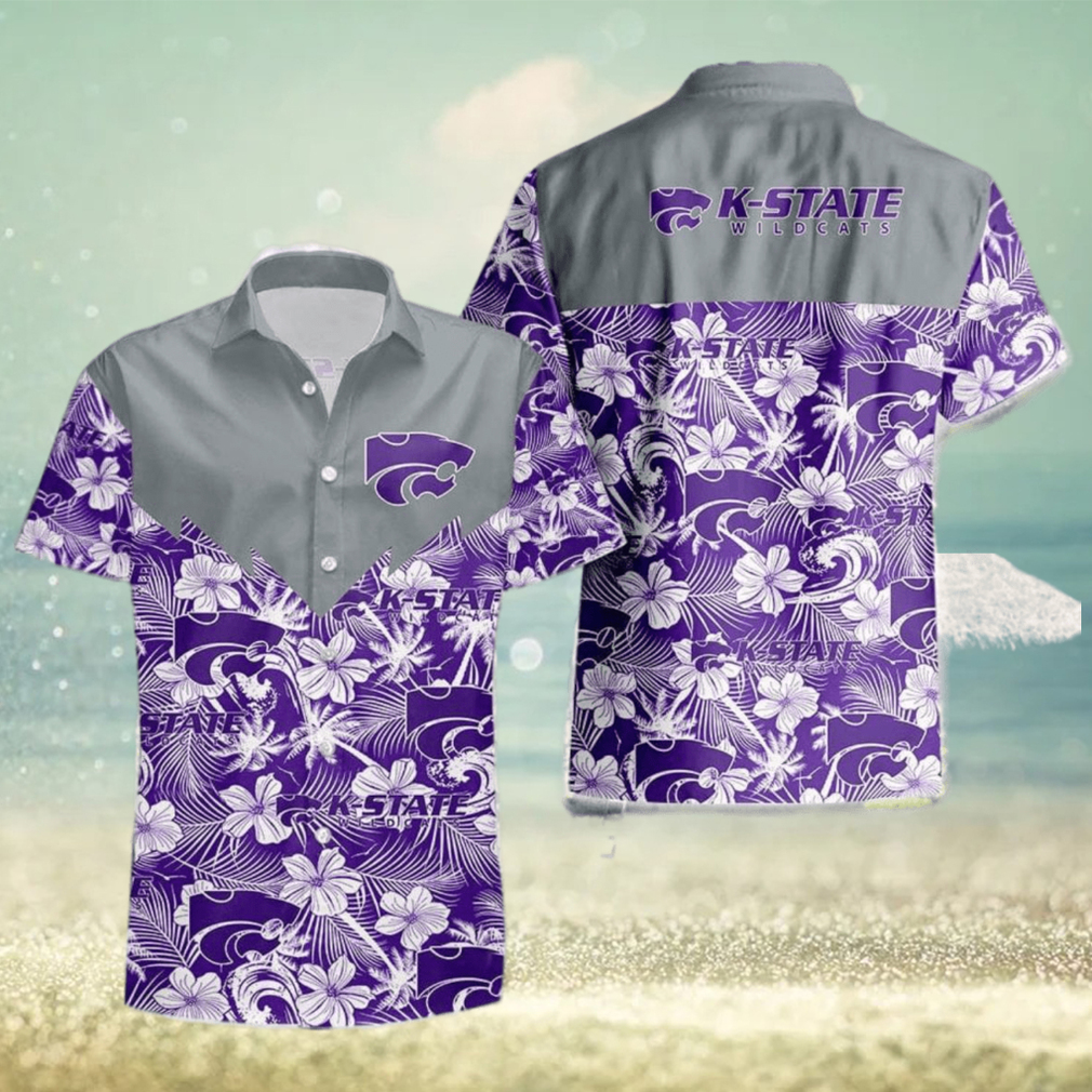 Kansas State Wildcats With Hibicus Flower Beach Summer Pattern 3D Hawaiian Shirt Kansas State Wildcats With Hibicus Flower Beach Summer Pattern 3D Hawaiian Shirt
