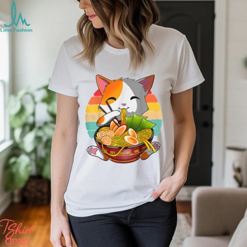 Kawaii Ramen Cat, Japanese Neko Noodle Funny Vintage Anime T Shirt