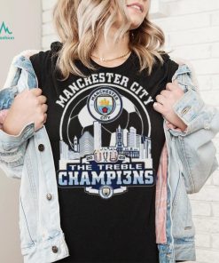 Manchester City Skyline 2023 The Treble Champions Shirt