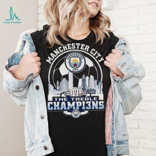 Manchester City Skyline 2023 The Treble Champions Shirt