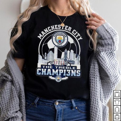 Manchester City Skyline 2023 The Treble Champions Shirt