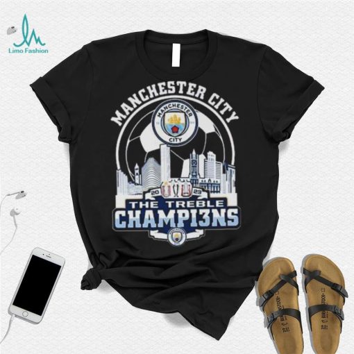 Manchester City Skyline 2023 The Treble Champions Shirt