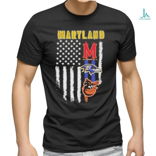 MaryLand Maryland Terrapins Baltimore Ravens Baltimore Orioles Flag America shirt