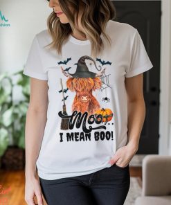 Moo I Mean Boo Witch Scottish Highland Cow Halloween Costume T Shirt