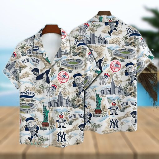 New York Yankees Baseball Pattern On White Background Print Hawaiian Shirt
