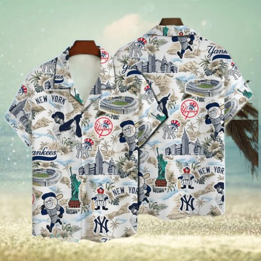 New York Yankees Baseball Pattern On White Background Print Hawaiian Shirt