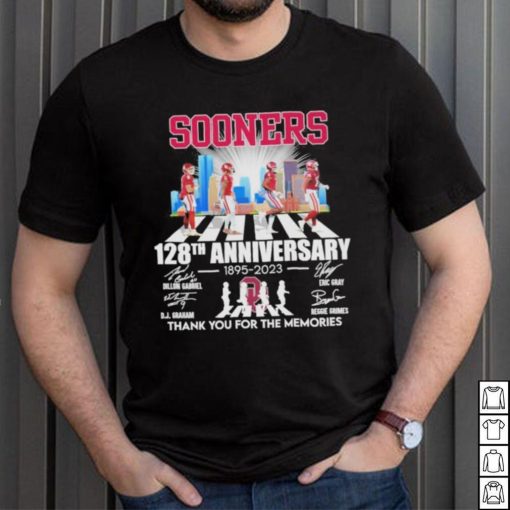 Oklahoma Sooners football abbey road 128th anniversary 1895 2023 thank you for the memories signatures shirt